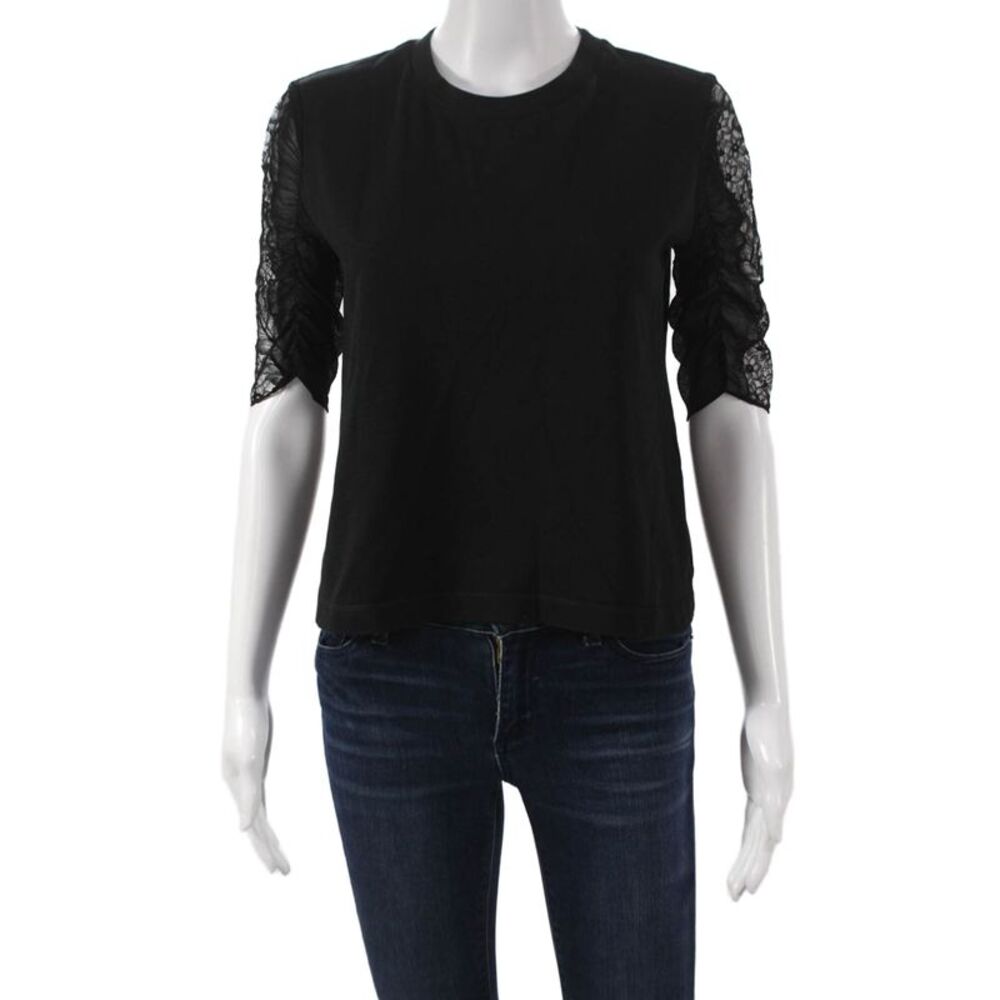 3.1 Phillip Lim Womens Cotton Crew Neck 3/4 Sleeve Basic T-Shirt Black Size XS